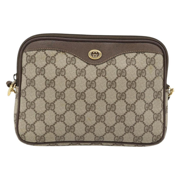 GUCCI GG Supreme Schoudertas PVC Beige Goud 97 02 068 Auth 182410