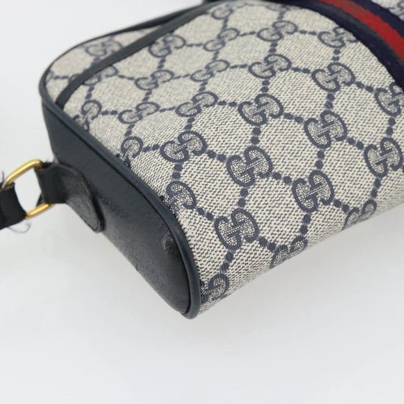 GUCCI GG Supreme Sherry Line Schoudertas PVC Marine Goud Auth 182412