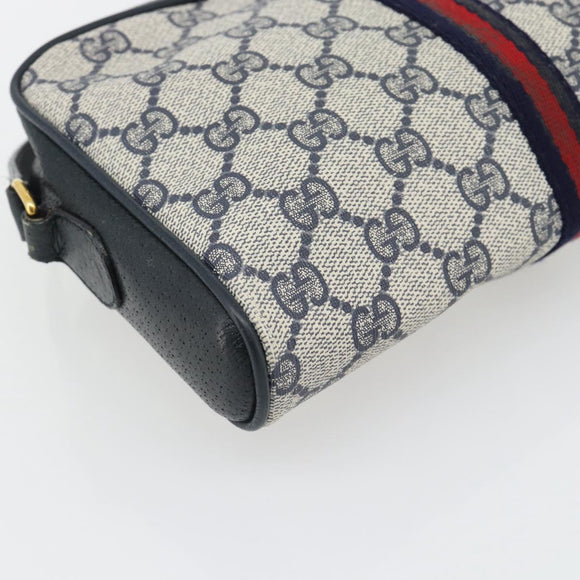 GUCCI GG Supreme Sherry Line Schoudertas PVC Marine Goud Auth 182412