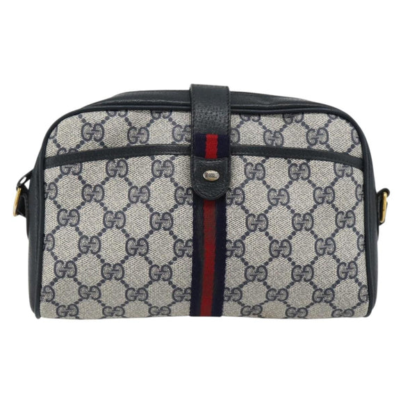 GUCCI GG Supreme Sherry Line Schoudertas PVC Marine Goud Auth 182412
