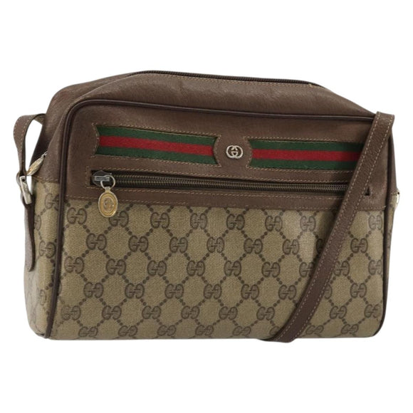 GUCCI GG Supreme Web Sherry Line Shoulder Bag PVC Beige Gold Auth 182413