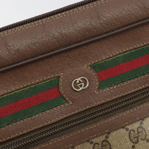 GUCCI GG Supreme Web Sherry Line Shoulder Bag PVC Beige Gold Auth 182413