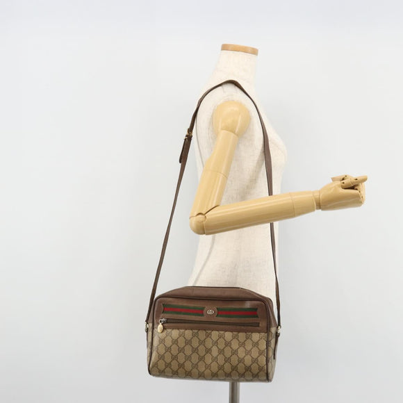 GUCCI GG Supreme Web Sherry Line Shoulder Bag PVC Beige Gold Auth 182413