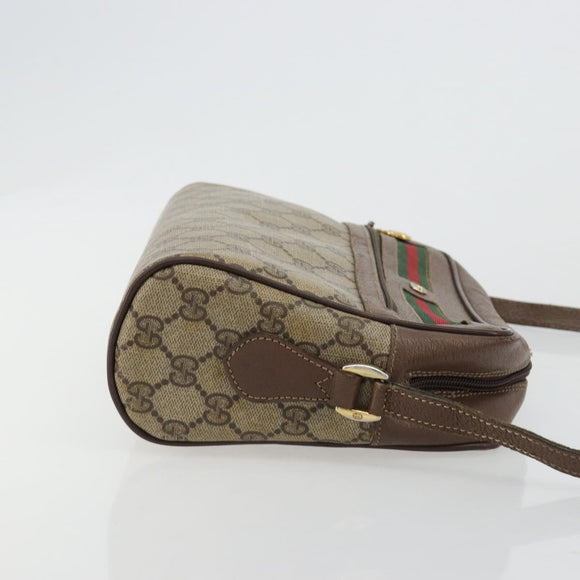 GUCCI GG Supreme Web Sherry Line Shoulder Bag PVC Beige Gold Auth 182413