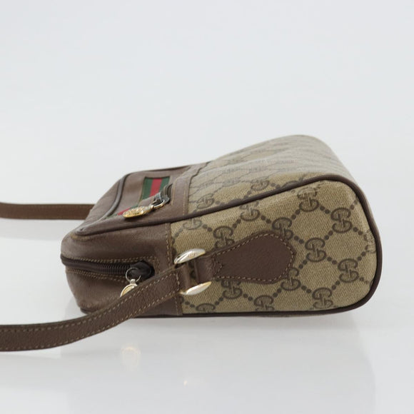 GUCCI GG Supreme Web Sherry Line Shoulder Bag PVC Beige Gold Auth 182413