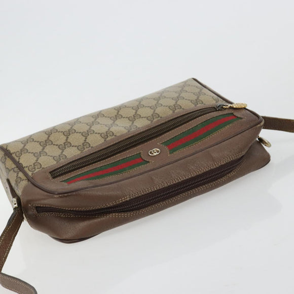 GUCCI GG Supreme Web Sherry Line Shoulder Bag PVC Beige Gold Auth 182413