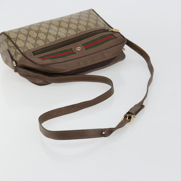 GUCCI GG Supreme Web Sherry Line Shoulder Bag PVC Beige Gold Auth 182413
