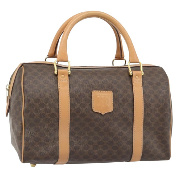 CELINE Macadam Canvas Mini Boston Bag PVC Leather Brown Gold Auth 182416A