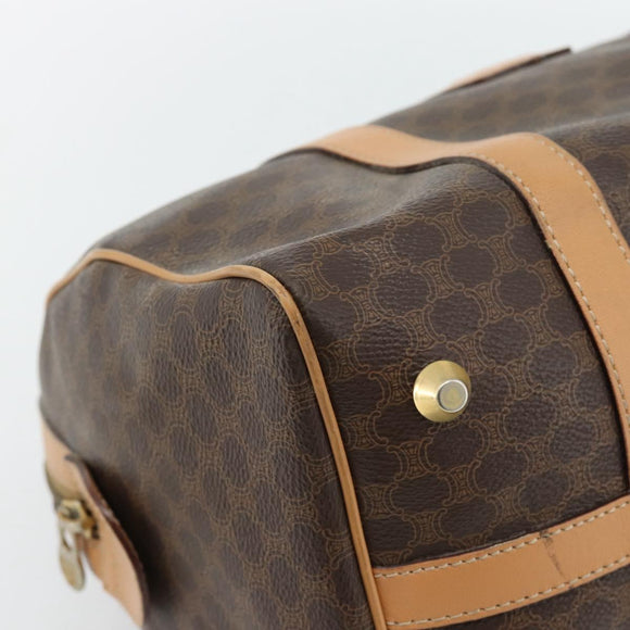 CELINE Macadam Canvas Mini Boston Bag PVC Leather Brown Gold Auth 182416A