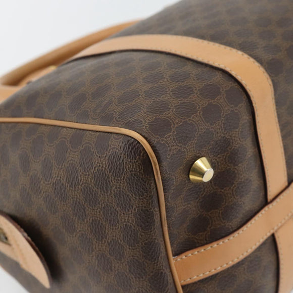 CELINE Macadam Canvas Mini Boston Bag PVC Leather Brown Gold Auth 182416A