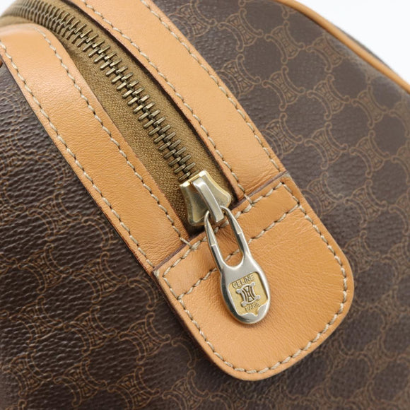 CELINE Macadam Canvas Mini Boston Bag PVC Leather Brown Gold Auth 182416A