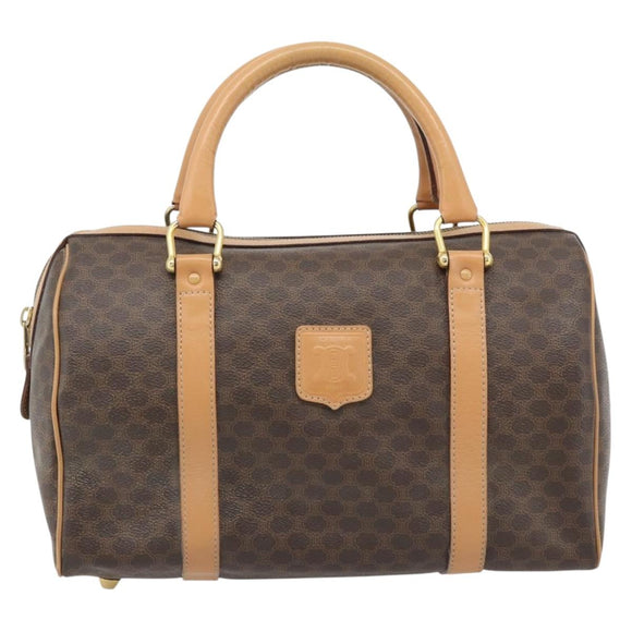 CELINE Macadam Canvas Mini Boston Bag PVC Leather Brown Gold Auth 182416A