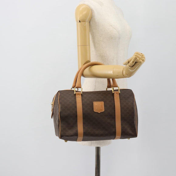 CELINE Macadam Canvas Mini Boston Bag PVC Leather Brown Gold Auth 182416A