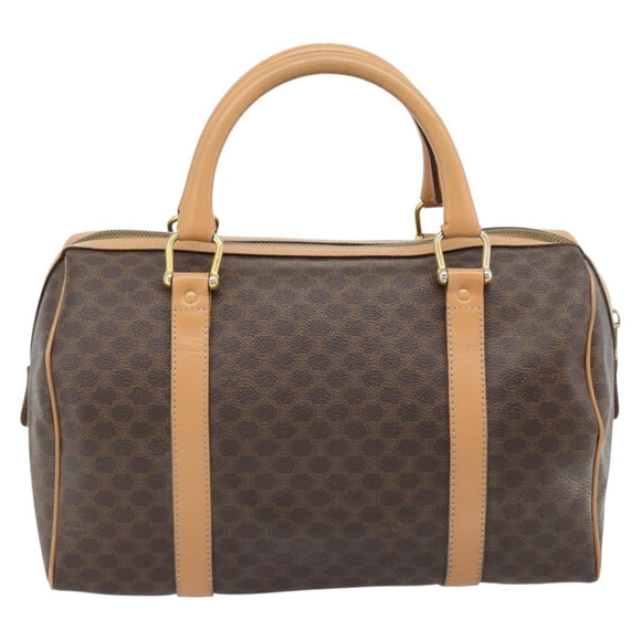 CELINE Macadam Canvas Mini Boston Bag PVC Leather Brown Gold Auth 182416A
