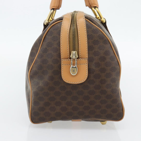 CELINE Macadam Canvas Mini Boston Bag PVC Leather Brown Gold Auth 182416A