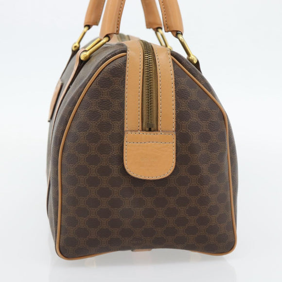 CELINE Macadam Canvas Mini Boston Bag PVC Leather Brown Gold Auth 182416A