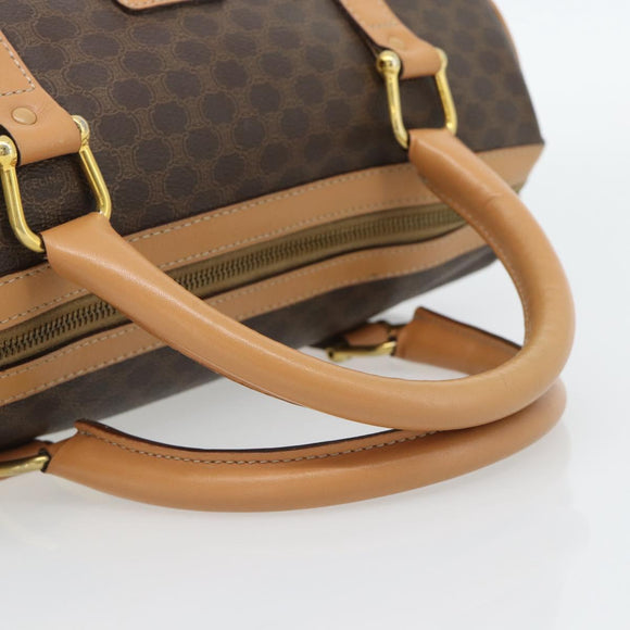 CELINE Macadam Canvas Mini Boston Bag PVC Leather Brown Gold Auth 182416A