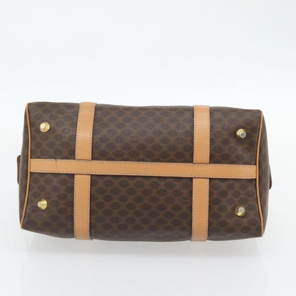CELINE Macadam Canvas Mini Boston Bag PVC Leather Brown Gold Auth 182416A