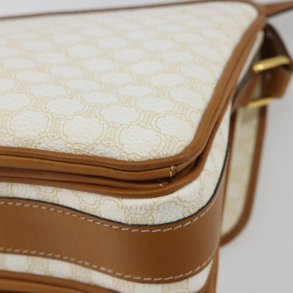 CELINE Macadam Canvas Shoulder Bag PVC Leather White Gold Auth 182418A