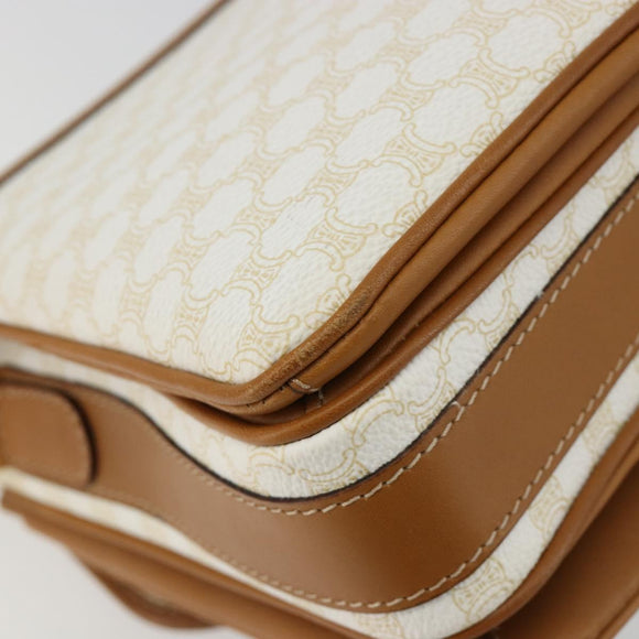 CELINE Macadam Canvas Shoulder Bag PVC Leather White Gold Auth 182418A