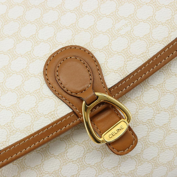 CELINE Macadam Canvas Shoulder Bag PVC Leather White Gold Auth 182418A