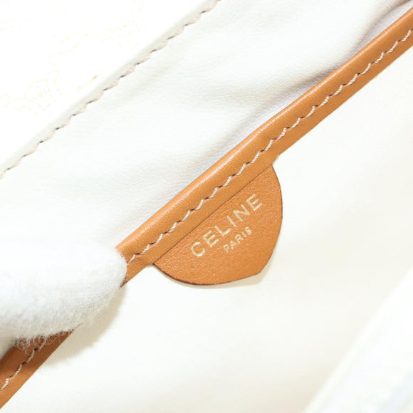 CELINE Macadam Canvas Shoulder Bag PVC Leather White Gold Auth 182418A