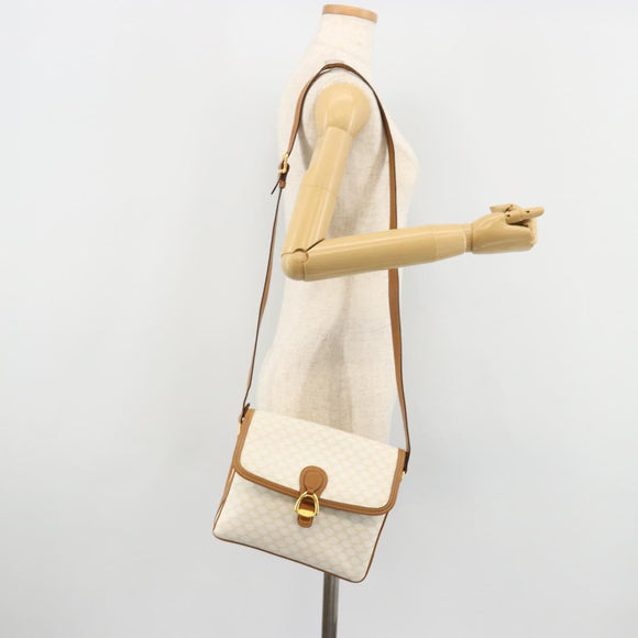 CELINE Macadam Canvas Shoulder Bag PVC Leather White Gold Auth 182418A