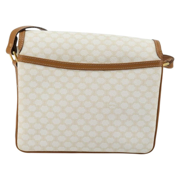 CELINE Macadam Canvas Shoulder Bag PVC Leather White Gold Auth 182418A