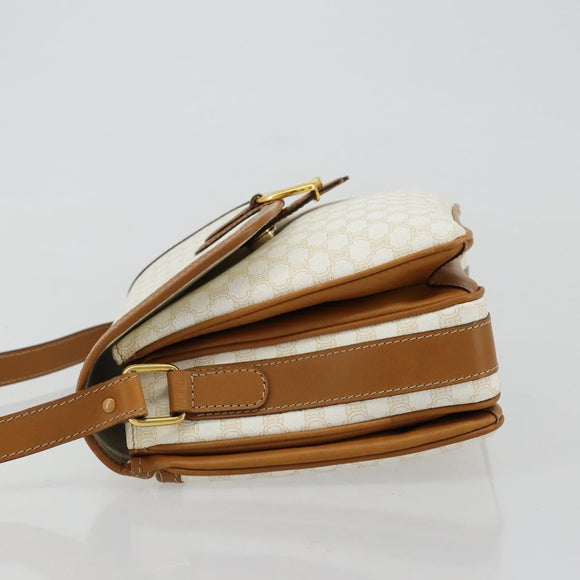CELINE Macadam Canvas Shoulder Bag PVC Leather White Gold Auth 182418A