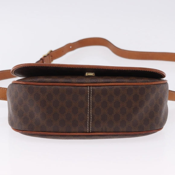 CELINE Macadam Canvas Shoulder Bag PVC Leather Brown Gold Auth 182419