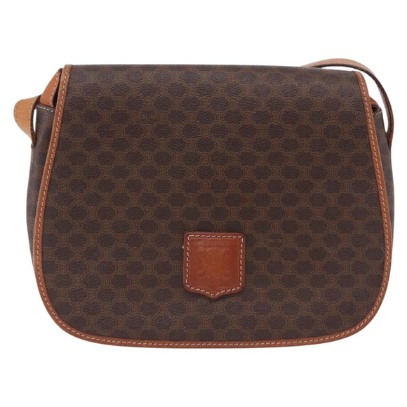 CELINE Macadam Canvas Shoulder Bag PVC Leather Brown Gold Auth 182419