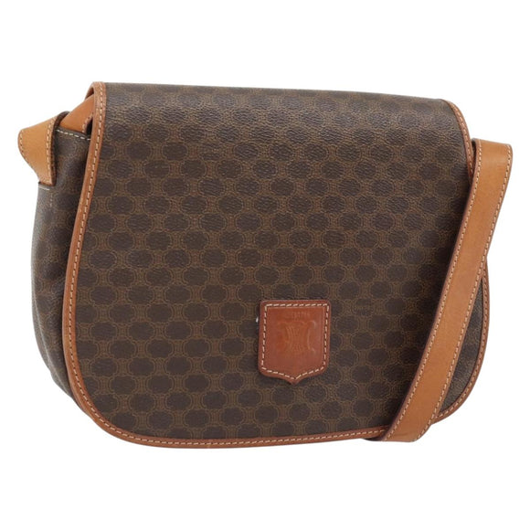 CELINE Macadam Canvas Shoulder Bag PVC Leather Brown Gold Auth 182419A