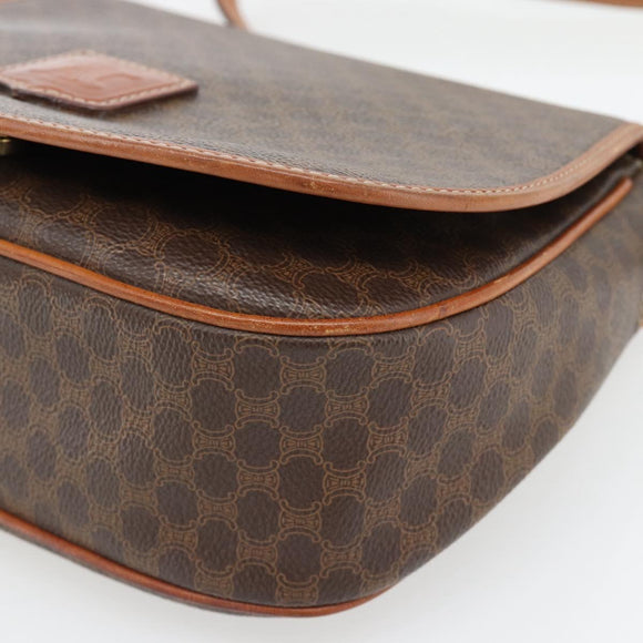 CELINE Macadam Canvas Shoulder Bag PVC Leather Brown Gold Auth 182419A