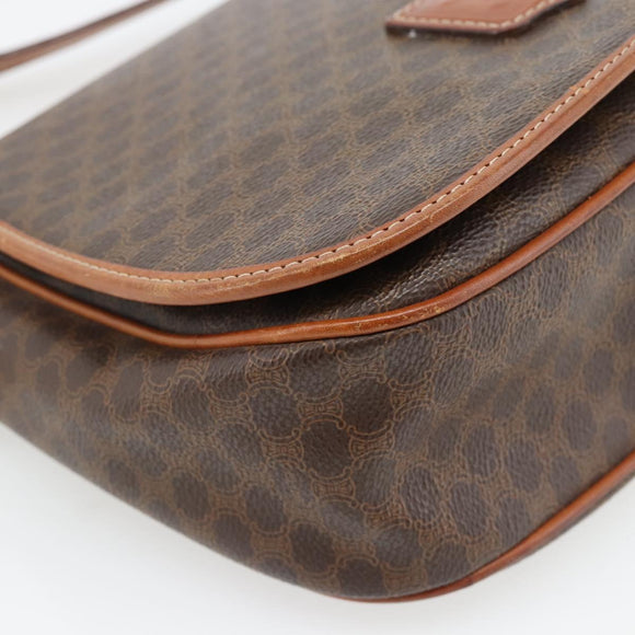 CELINE Macadam Canvas Shoulder Bag PVC Leather Brown Gold Auth 182419A