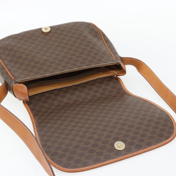 CELINE Macadam Canvas Shoulder Bag PVC Leather Brown Gold Auth 182419A