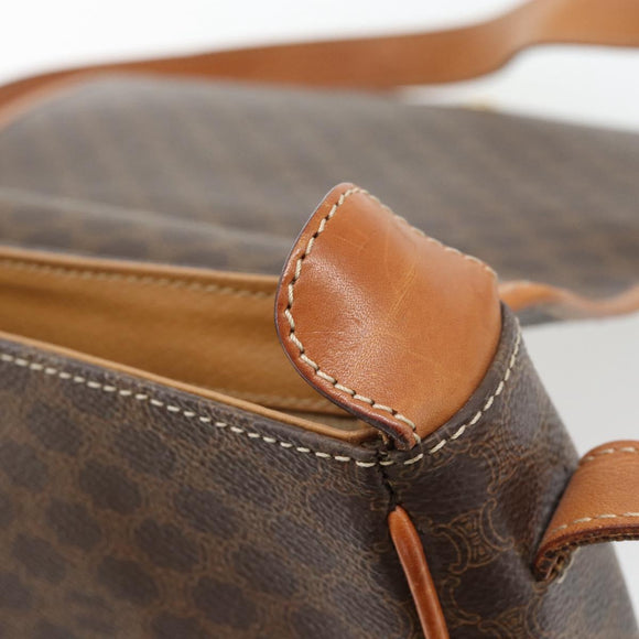 CELINE Macadam Canvas Shoulder Bag PVC Leather Brown Gold Auth 182419A