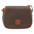 CELINE Macadam Canvas Shoulder Bag PVC Leather Brown Gold Auth 182419A-2