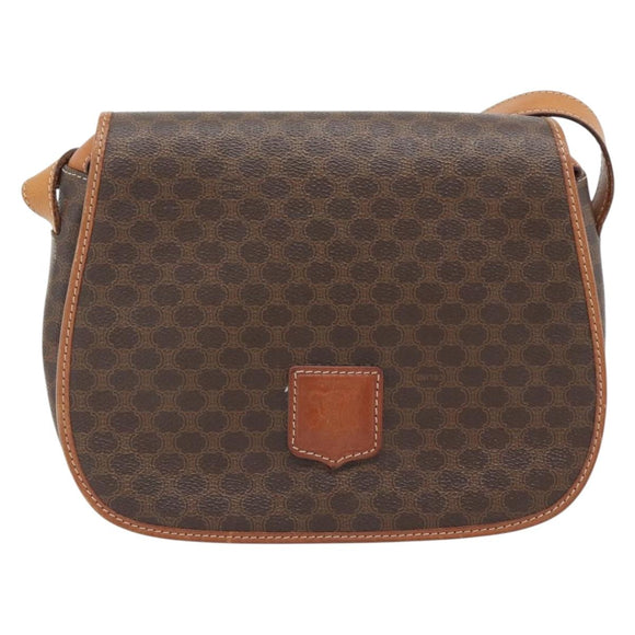 CELINE Macadam Canvas Shoulder Bag PVC Leather Brown Gold Auth 182419A