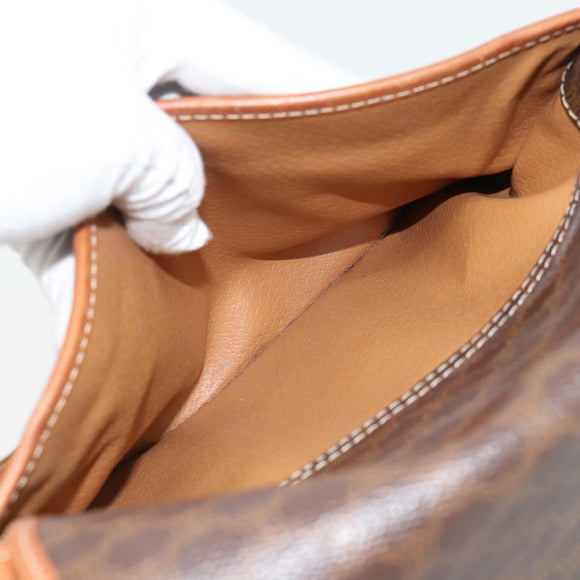 CELINE Macadam Canvas Shoulder Bag PVC Leather Brown Gold Auth 182419A