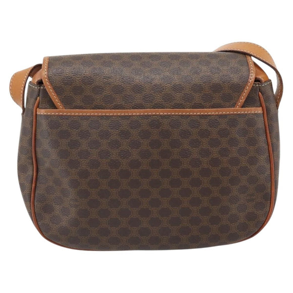 CELINE Macadam Canvas Shoulder Bag PVC Leather Brown Gold Auth 182419A
