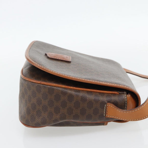 CELINE Macadam Canvas Shoulder Bag PVC Leather Brown Gold Auth 182419A