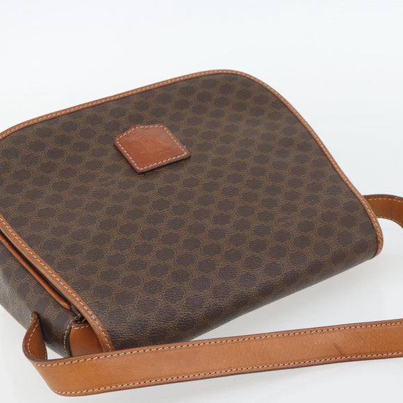 CELINE Macadam Canvas Shoulder Bag PVC Leather Brown Gold Auth 182419A
