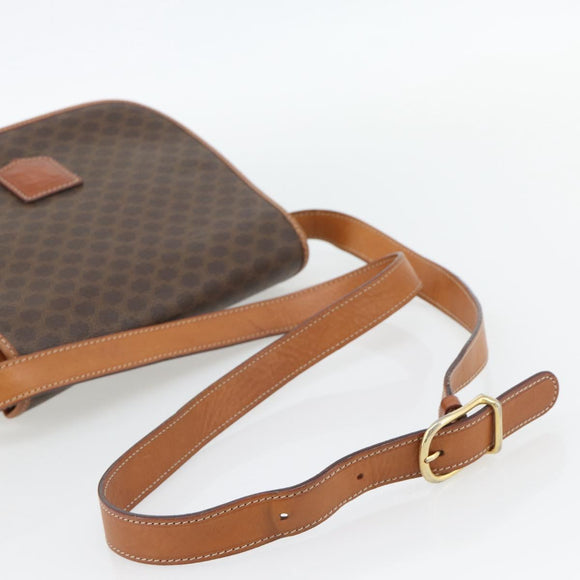 CELINE Macadam Canvas Shoulder Bag PVC Leather Brown Gold Auth 182419A
