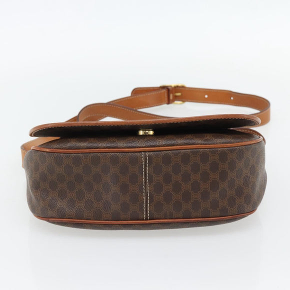 CELINE Macadam Canvas Shoulder Bag PVC Leather Brown Gold Auth 182419A