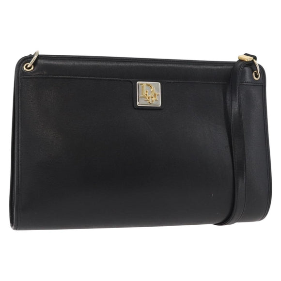 Christian Dior Shoulder Bag Leather Black Gold Auth 182420