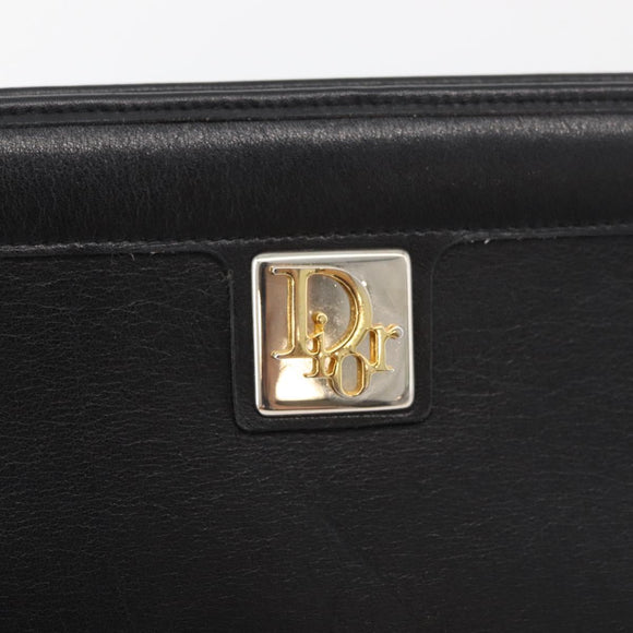 Christian Dior Shoulder Bag Leather Black Gold Auth 182420