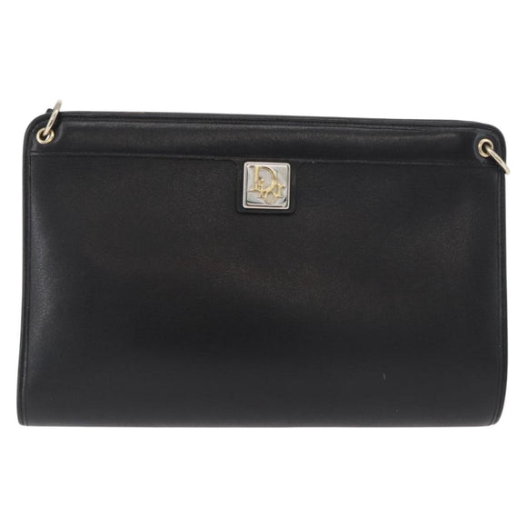 Christian Dior Shoulder Bag Leather Black Gold Auth 182420
