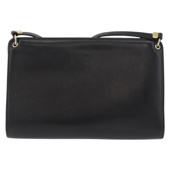 Christian Dior Shoulder Bag Leather Black Gold Auth 182420