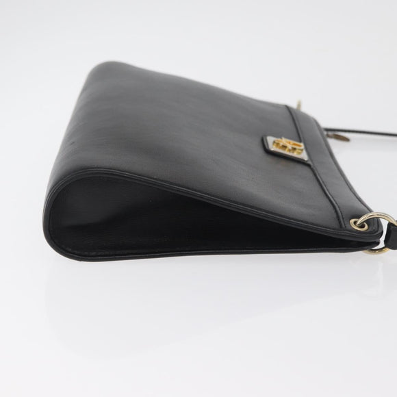 Christian Dior Shoulder Bag Leather Black Gold Auth 182420