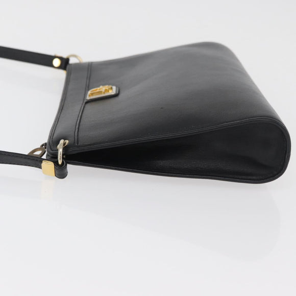 Christian Dior Shoulder Bag Leather Black Gold Auth 182420